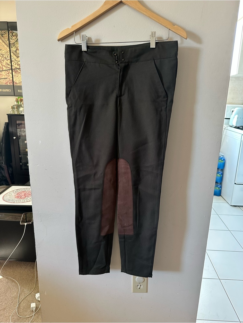 GAP Dark Green Riding Breeches with Brown suede Knee Patch, length 38”